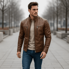 Men's Leather Jacket with Stand-Up Collar – Durable PU Leather for Autumn and Winter Casual Wear 1
