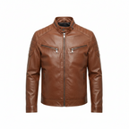 Men's Leather Jacket with Stand-Up Collar – Durable PU Leather for Autumn and Winter Casual Wear