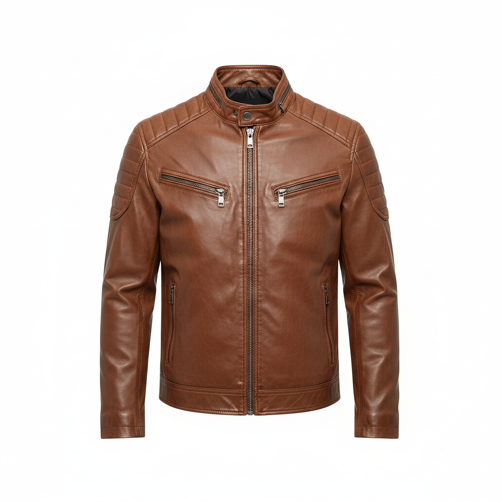 Men's Leather Jacket with Stand-Up Collar – Durable PU Leather for Autumn and Winter Casual Wear