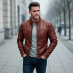 Men's Leather Jacket with Stand-Up Collar – Durable PU Leather for Autumn and Winter Casual Wear 2