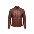 Men's Leather Jacket with Stand-Up Collar – Durable PU Leather for Autumn and Winter Casual Wear
