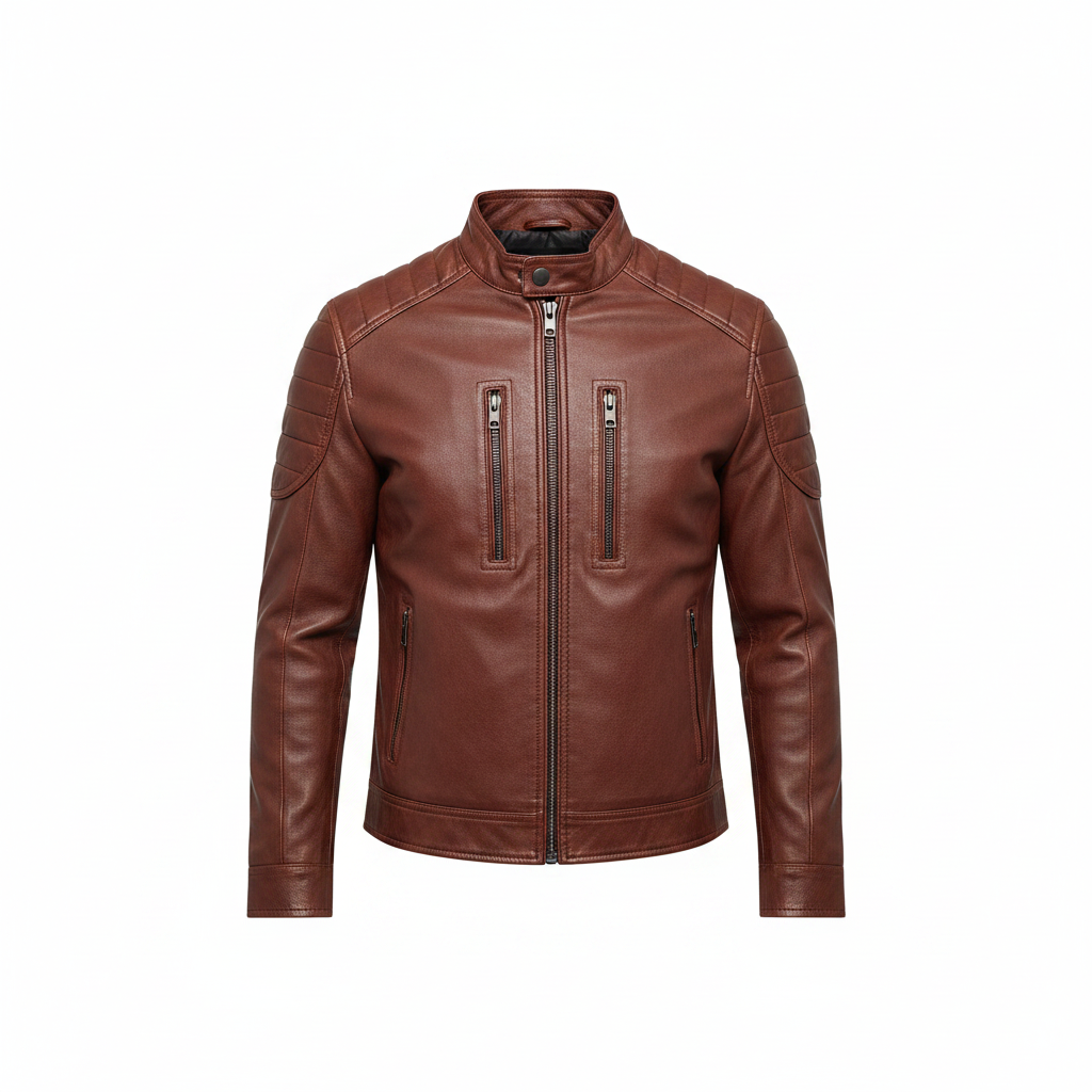 Men's Leather Jacket with Stand-Up Collar – Durable PU Leather for Autumn and Winter Casual Wear