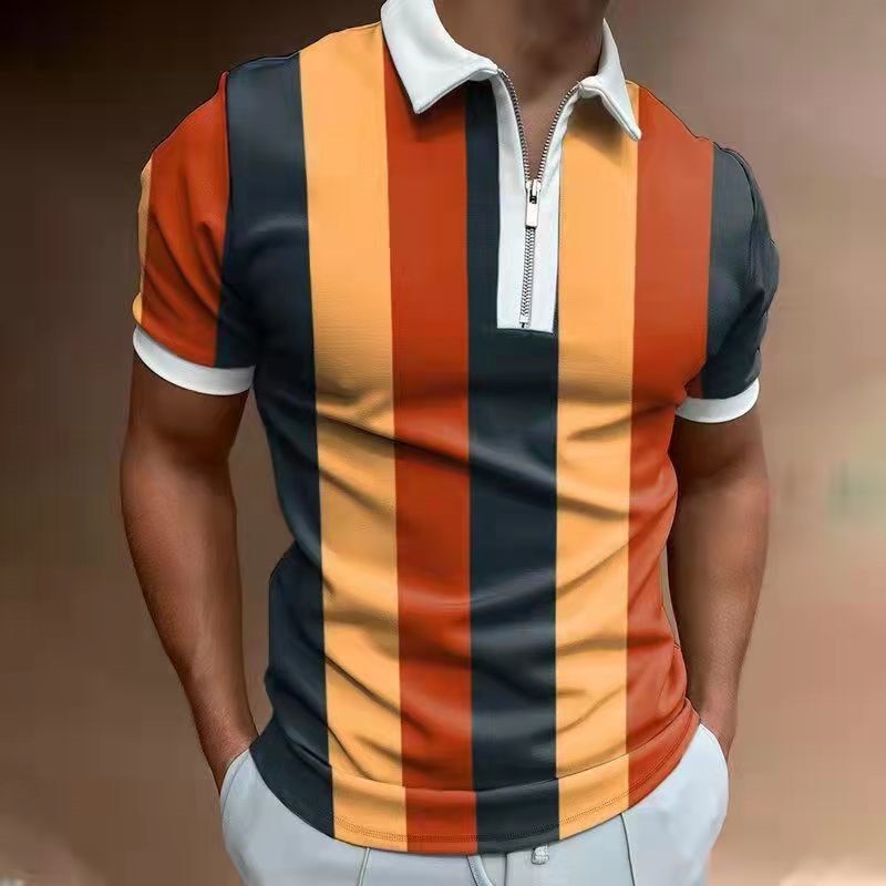 Men's Polo Shirt with Zipper, Elastic Sleeves, and Stylish Design – Comfortable Casual Summer Wear in Multiple Colors 0