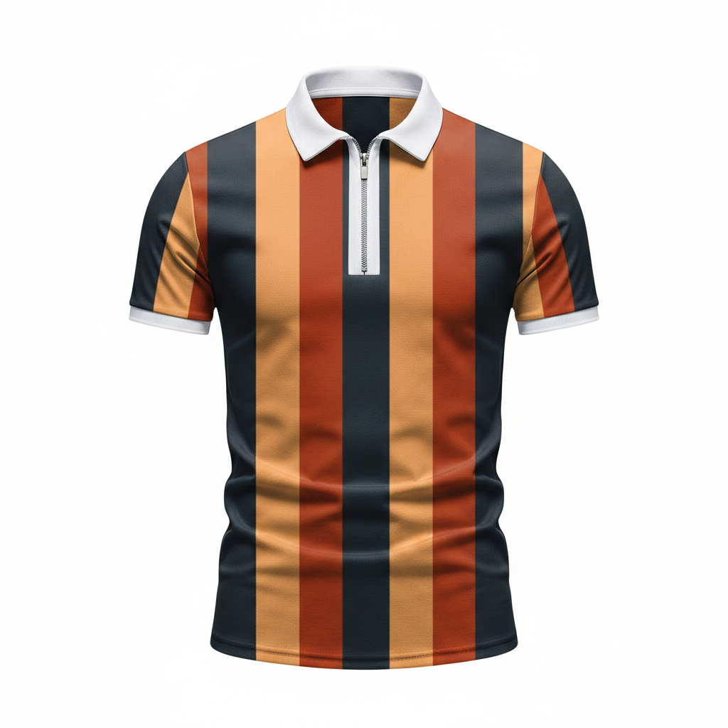 Men's Polo Shirt with Zipper, Elastic Sleeves, and Stylish Design – Comfortable Casual Summer Wear in Multiple Colors