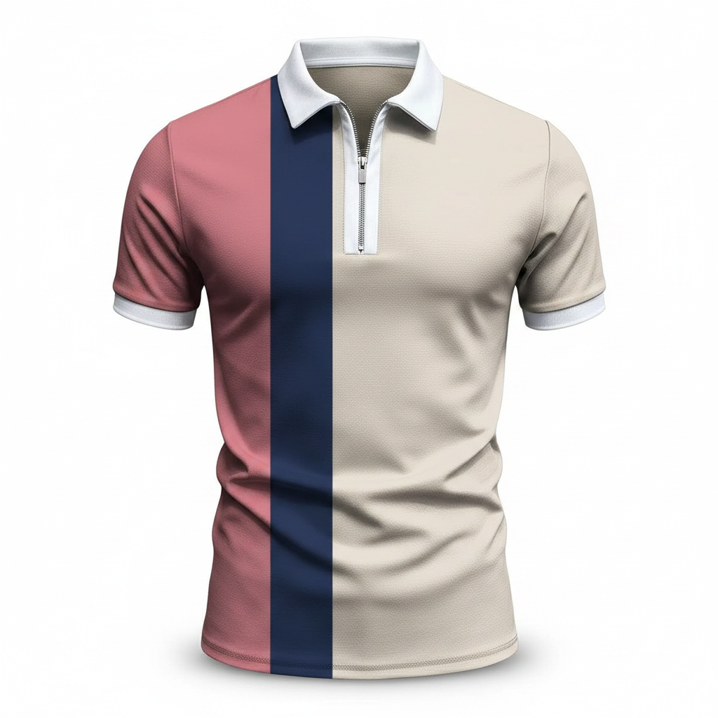 Men's Polo Shirt with Zipper, Elastic Sleeves, and Stylish Design – Comfortable Casual Summer Wear in Multiple Colors