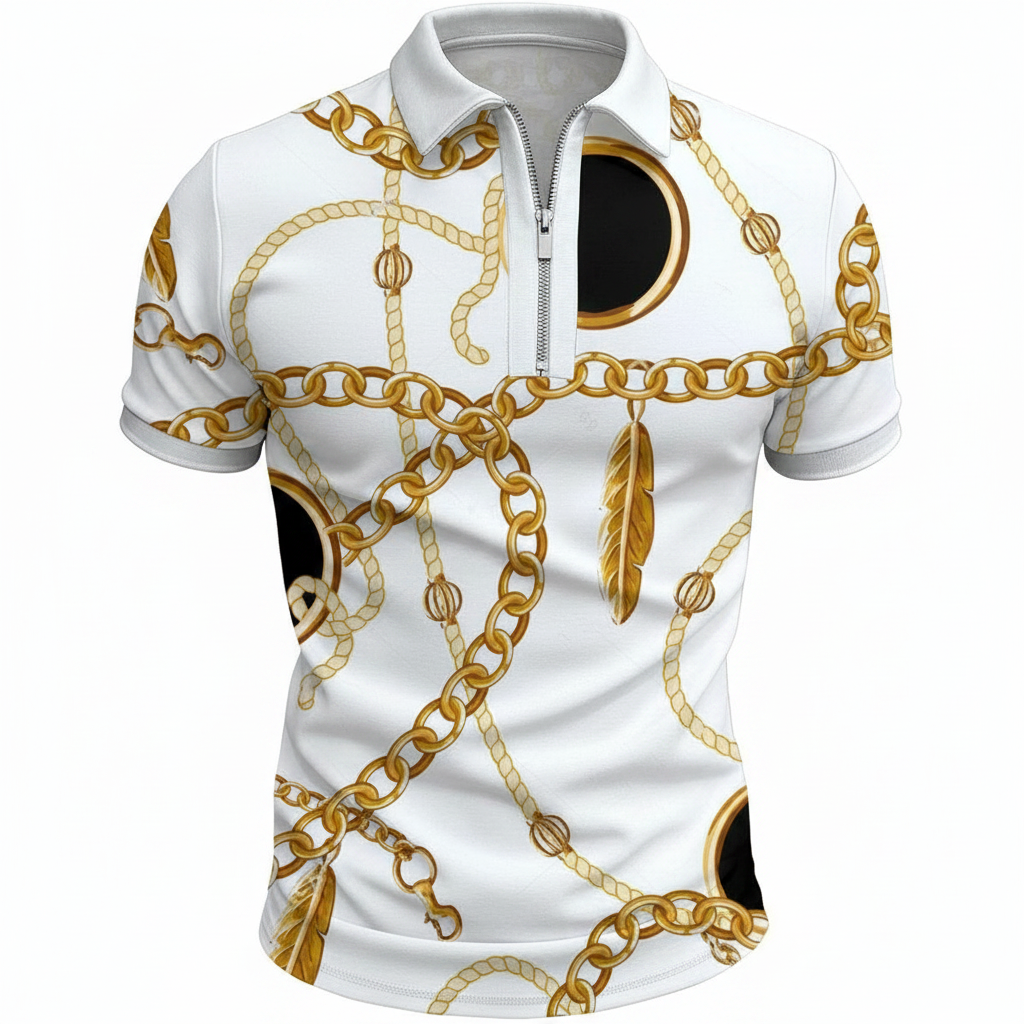 Men's Polo Shirt with Zipper, Elastic Sleeves, and Stylish Design – Comfortable Casual Summer Wear in Multiple Colors