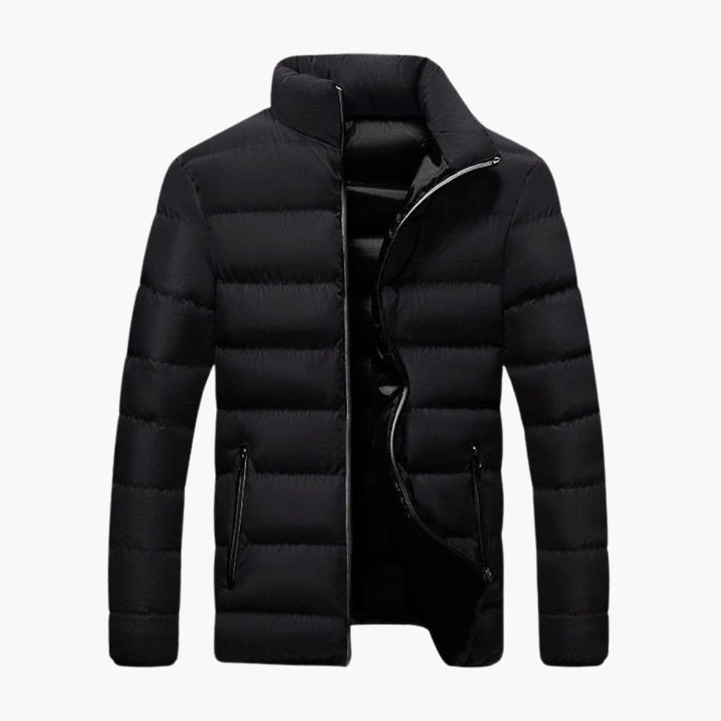 Men's Quilted Winter Jacket with Stand-Up Collar and Zipped Pockets – Warm Insulated Mens Coat for Cold Weather 0