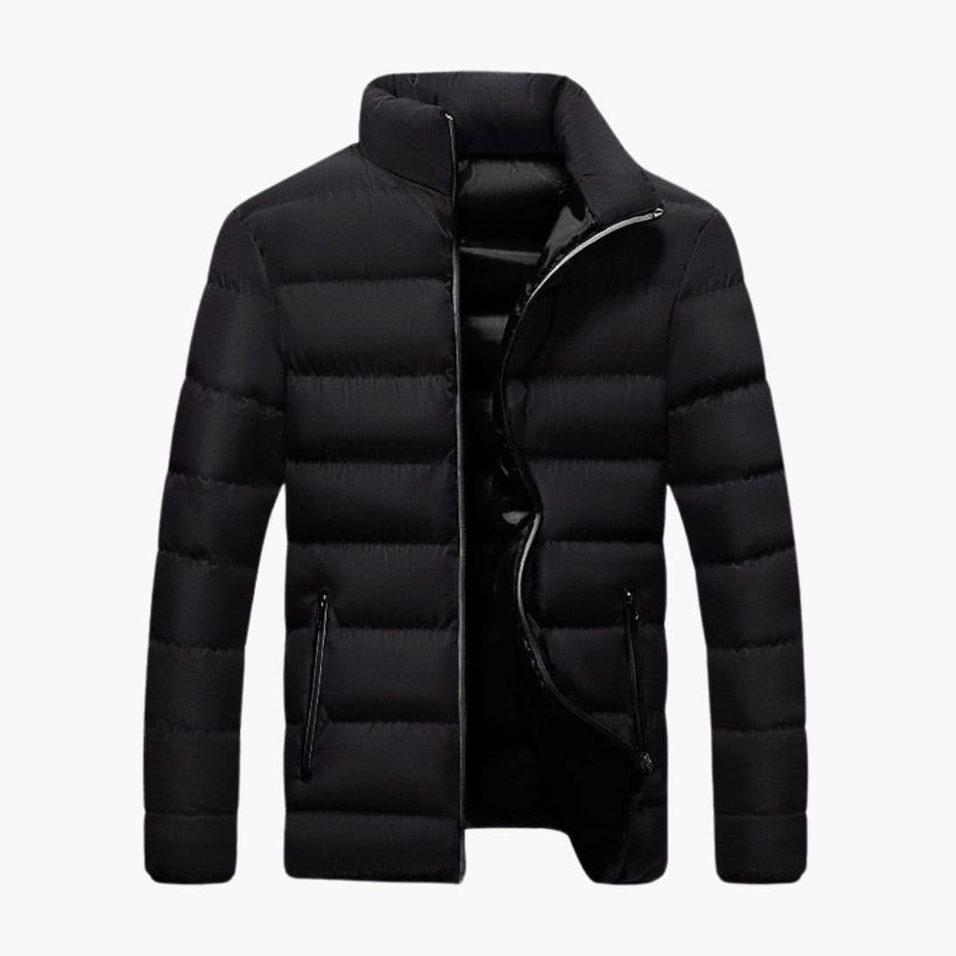 Men's Quilted Winter Jacket with Stand-Up Collar and Zipped Pockets – Warm Insulated Mens Coat for Cold Weather 0