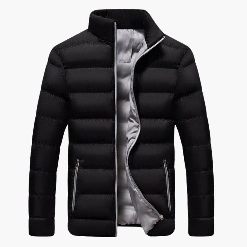 Men's Quilted Winter Jacket with Stand-Up Collar and Zipped Pockets – Warm Insulated Mens Coat for Cold Weather 2
