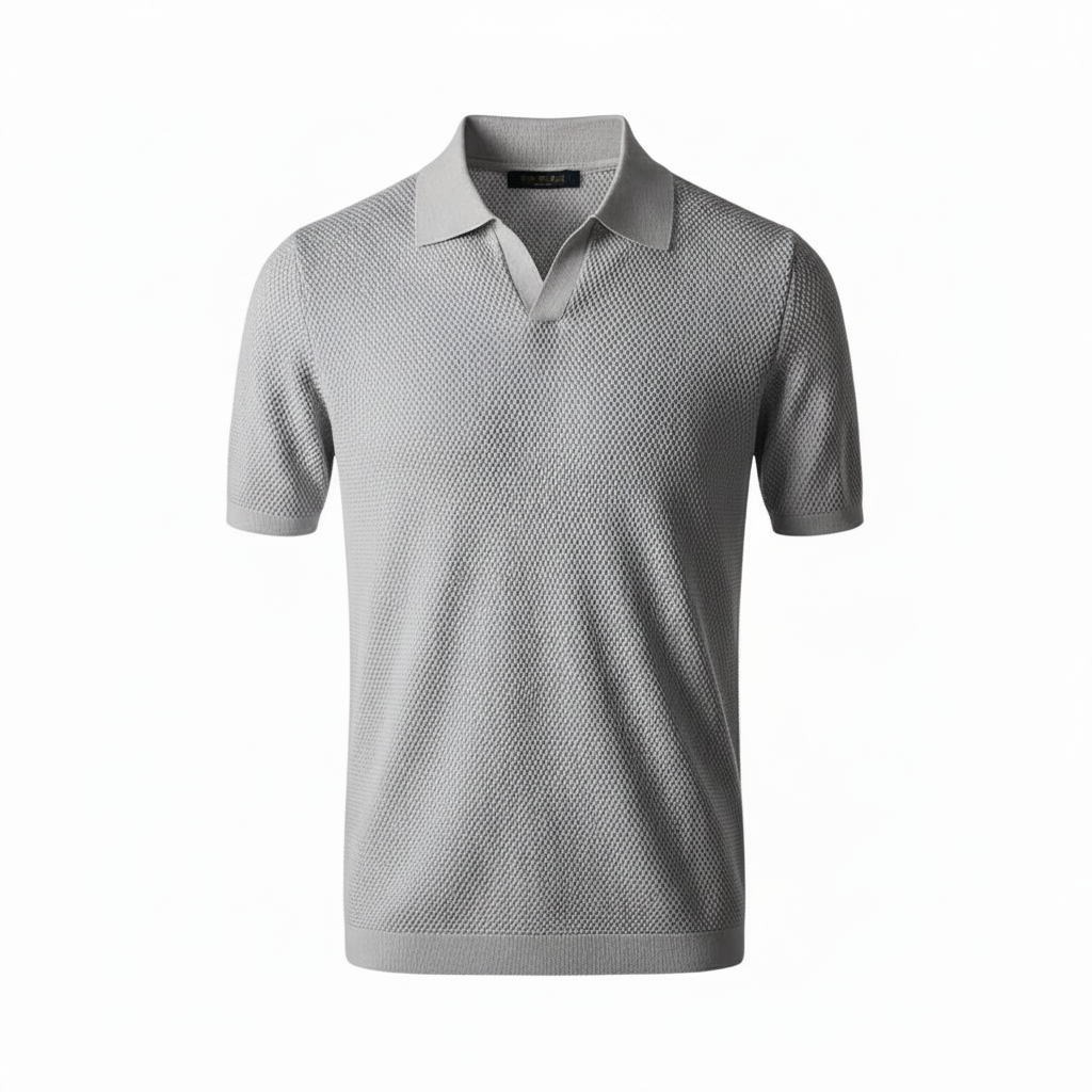 Men's Textured Short Sleeve Polo Shirt for Casual Summer Wear