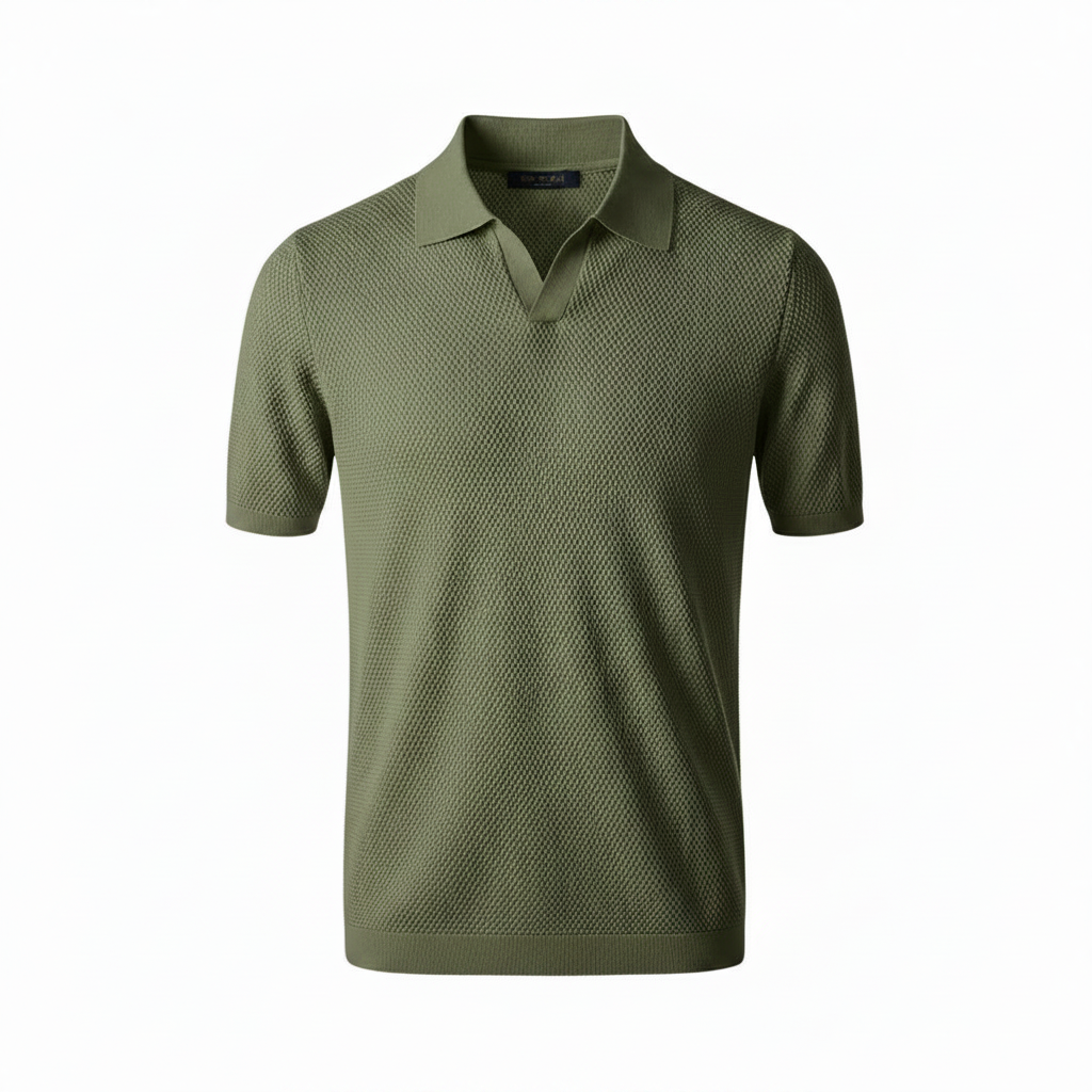 Men's Textured Short Sleeve Polo Shirt for Casual Summer Wear