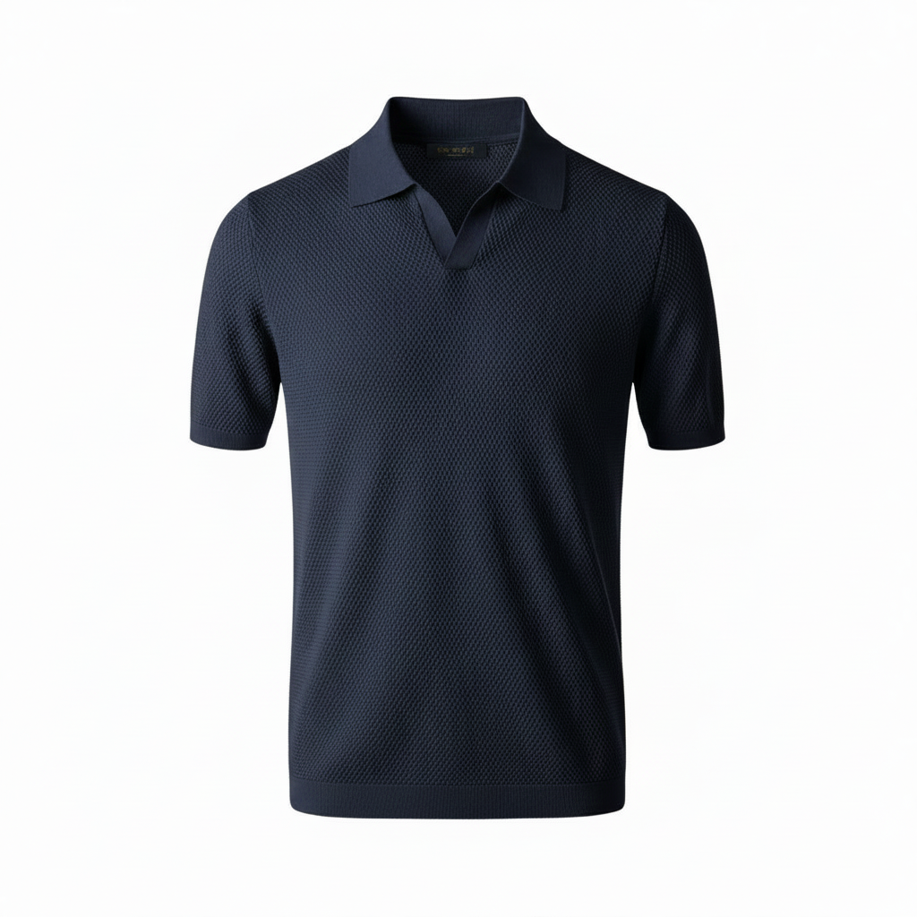 Men's Textured Short Sleeve Polo Shirt for Casual Summer Wear
