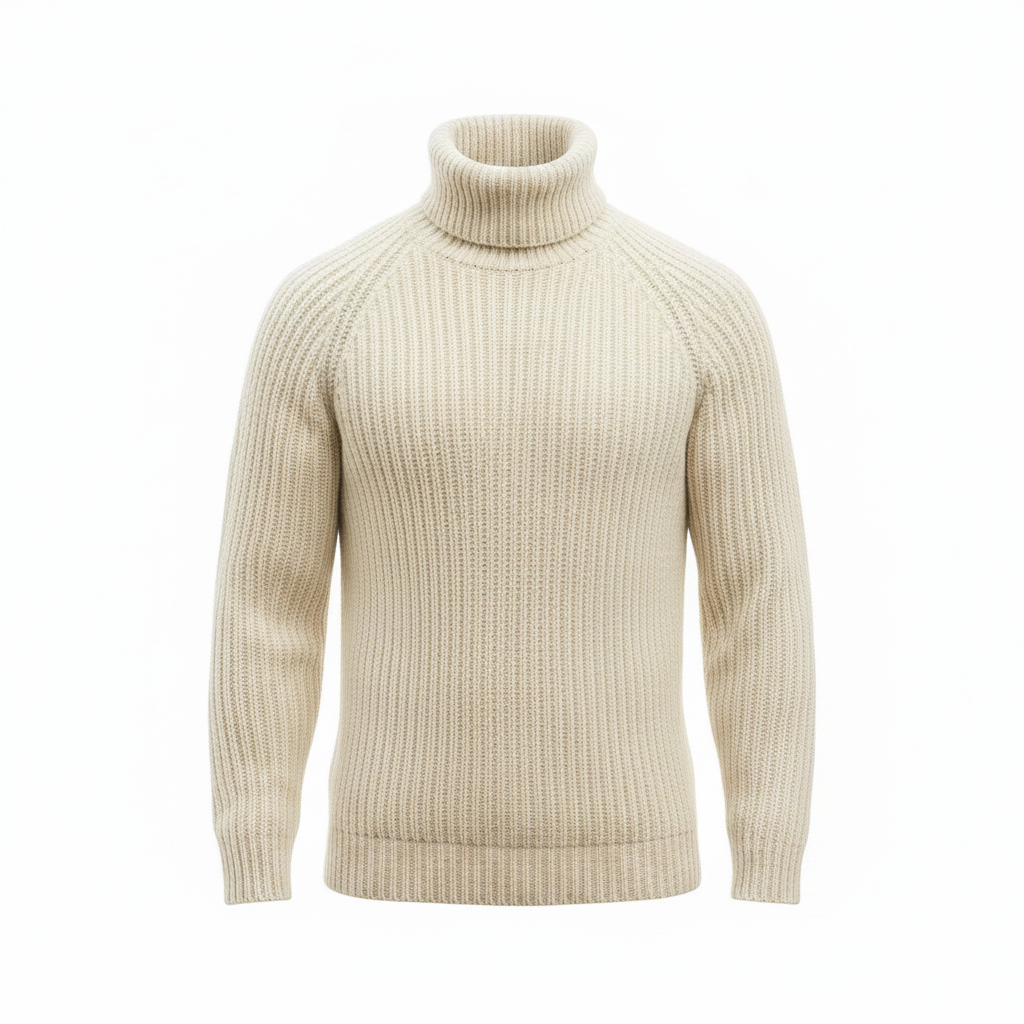 Men's Thick Woolen Turtleneck Sweater - High Collar for Warmth and Comfort, Soft Wool Blend, Available in Various Sizes