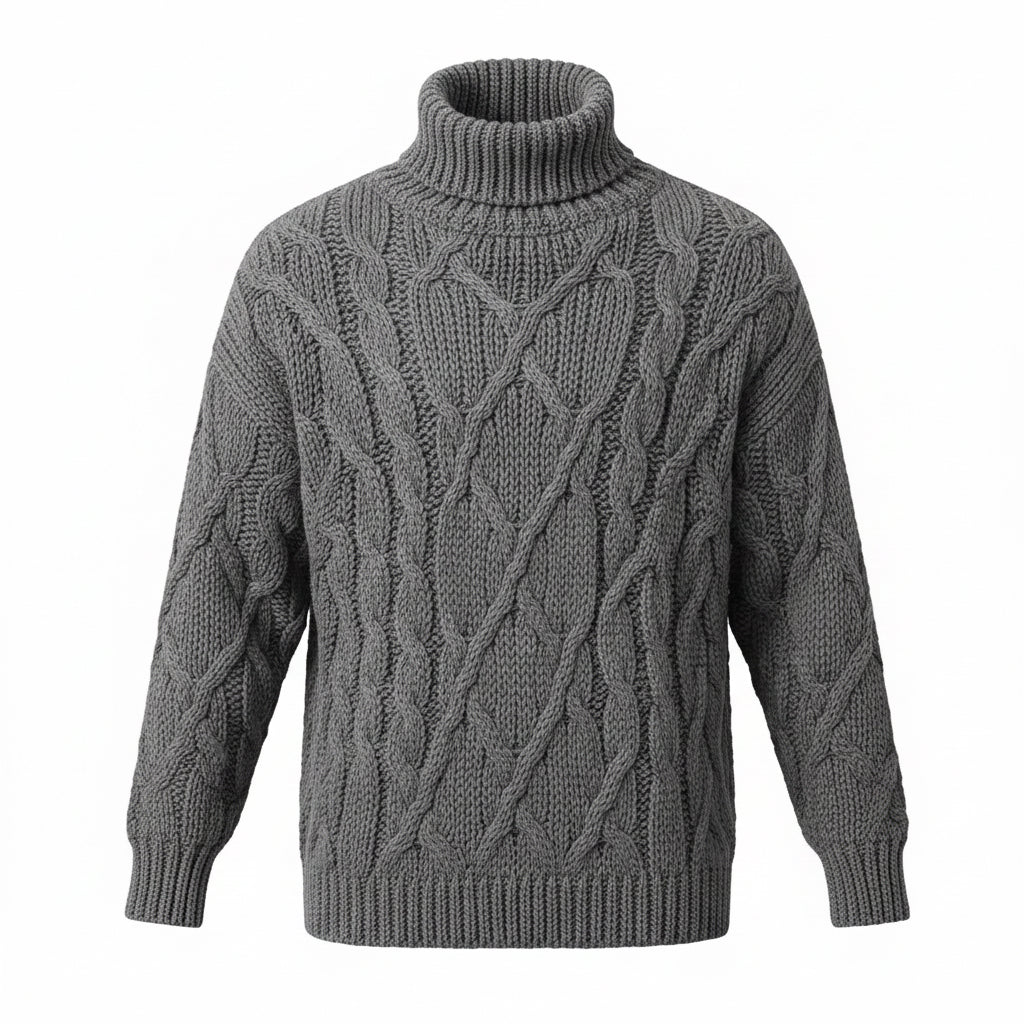 Men's Twisted Pattern Turtleneck Sweater – Ribbed Pullover with Long Sleeves for Comfort and Style 0