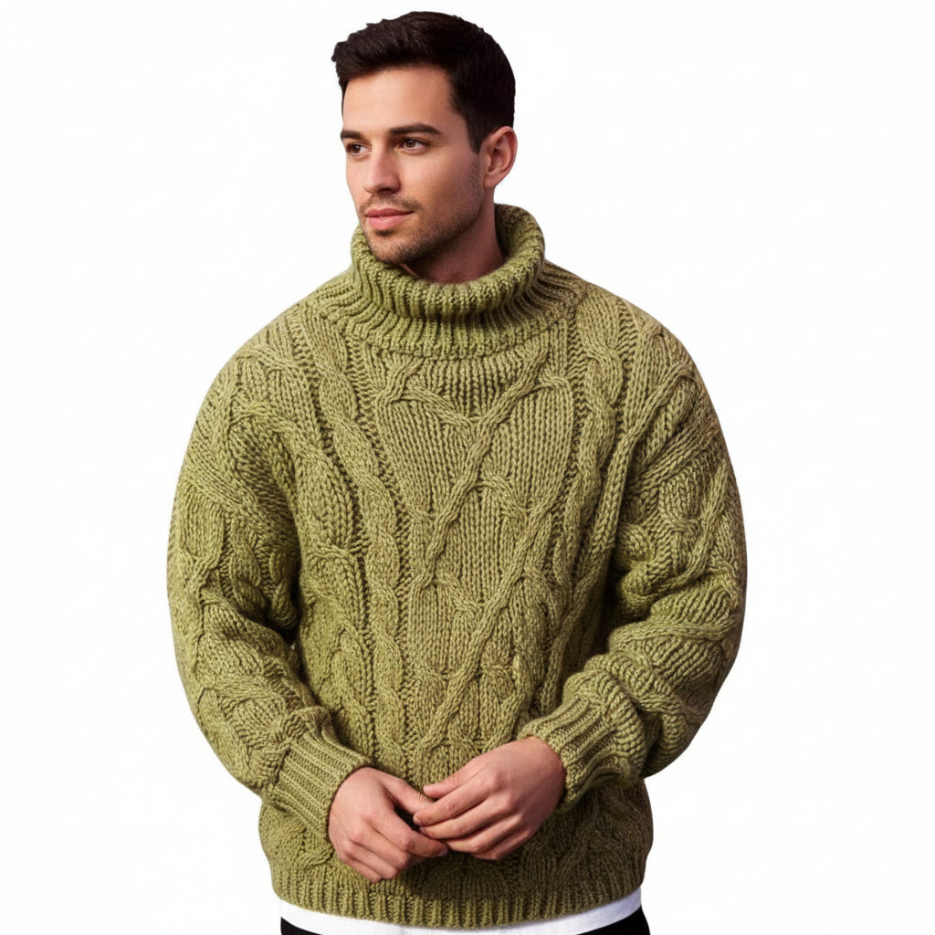 Men's Twisted Pattern Turtleneck Sweater – Ribbed Pullover with Long Sleeves for Comfort and Style 1