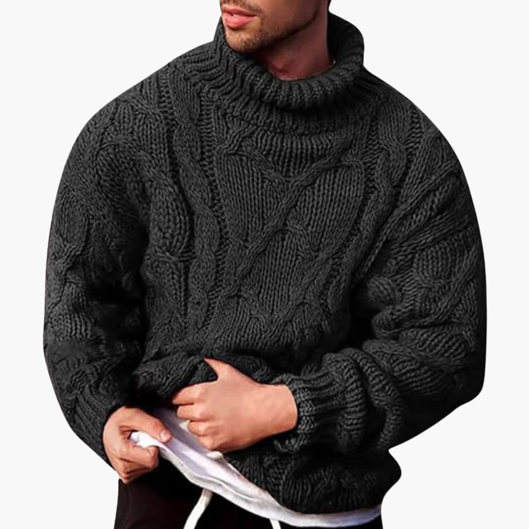 Men's Twisted Pattern Turtleneck Sweater – Ribbed Pullover with Long Sleeves for Comfort and Style 2