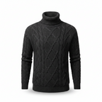Men's Twisted Pattern Turtleneck Sweater – Ribbed Pullover with Long Sleeves for Comfort and Style