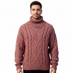 Men's Twisted Pattern Turtleneck Sweater – Ribbed Pullover with Long Sleeves for Comfort and Style