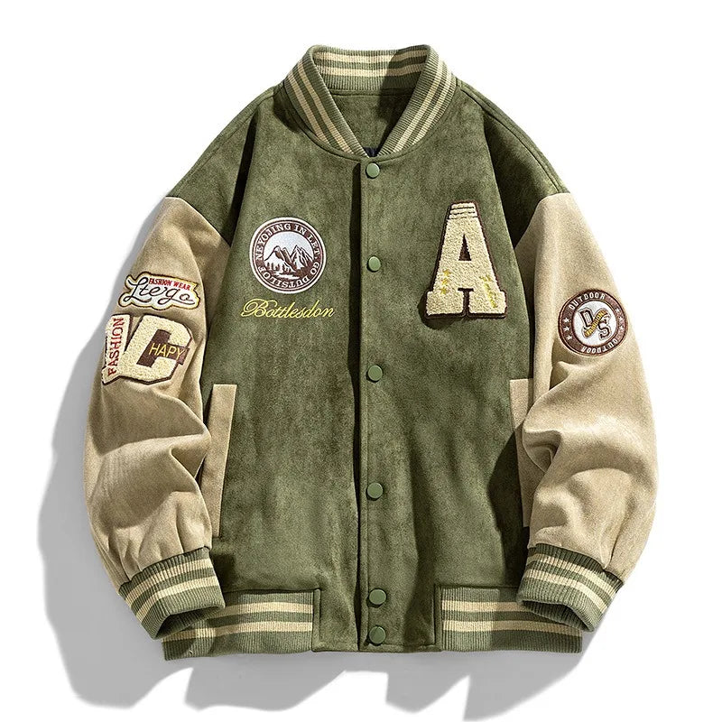 Men's Varsity Jacket, Classic Button-Up Bomber for Winter, Relaxed Fit with Iconic Patch Detailing, Available in Multiple Sizes 0