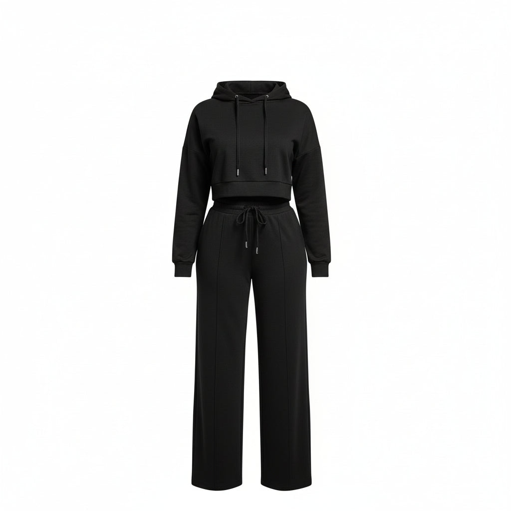 Nina 2-delige Set met Capuchon en Wijde Pijpen – Comfortabele Katoenmix voor Herfst en Winter 0