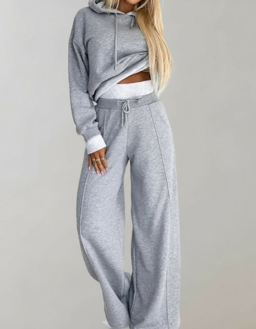 Nina 2-delige Set met Capuchon en Wijde Pijpen – Comfortabele Katoenmix voor Herfst en Winter 2