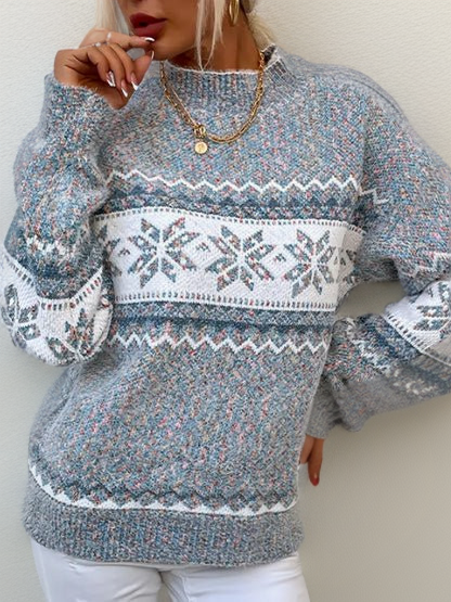 Noorse Wollen Trui Dames met Sneeuwvlokkenpatroon – Klassieke Pasvorm en Zachte Wolmix voor de Winter 1