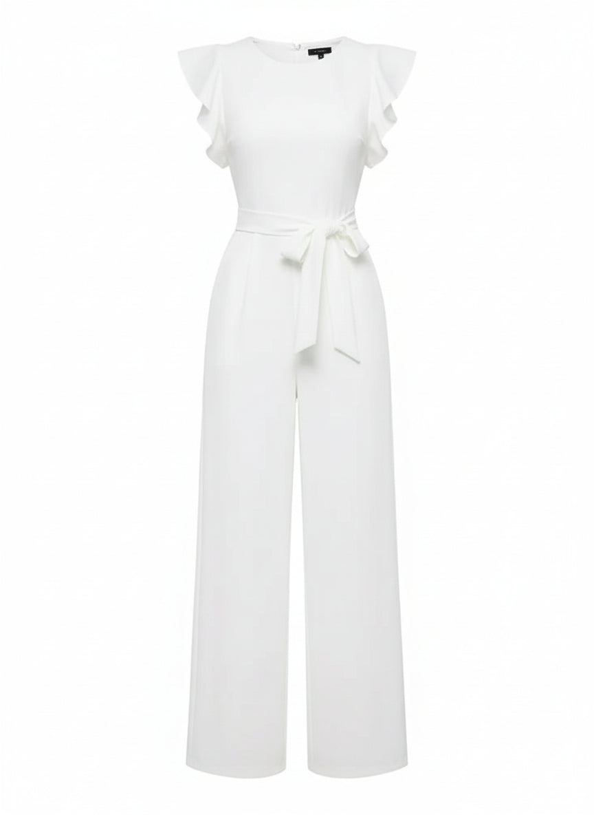 Stijlvolle Jumpsuit met Ruches Mouwen en Ceintuur - Perfect voor Formele en Informele Gelegenheden 1