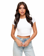 Witte Cropped Top met Korte Mouwen en Dubbele Voering – Perfect voor Casual en Avondlook 0