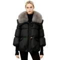 Women's Black Puffer Jacket with Detachable Fox Fur Collar – 800 Fill Power Winter Coat for Ultimate Warmth and Style 0
