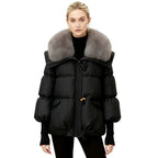 Women's Black Puffer Jacket with Detachable Fox Fur Collar – 800 Fill Power Winter Coat for Ultimate Warmth and Style 0