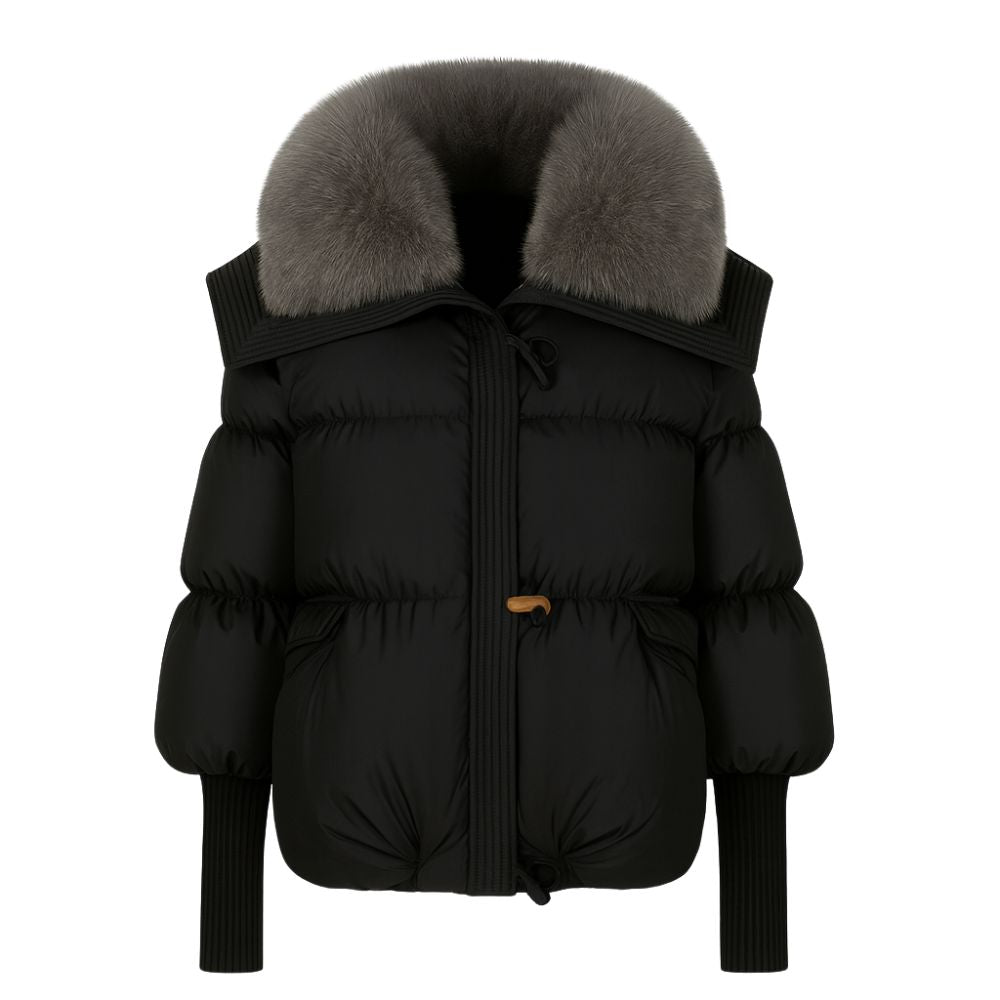 Women's Black Puffer Jacket with Detachable Fox Fur Collar – 800 Fill Power Winter Coat for Ultimate Warmth and Style 3