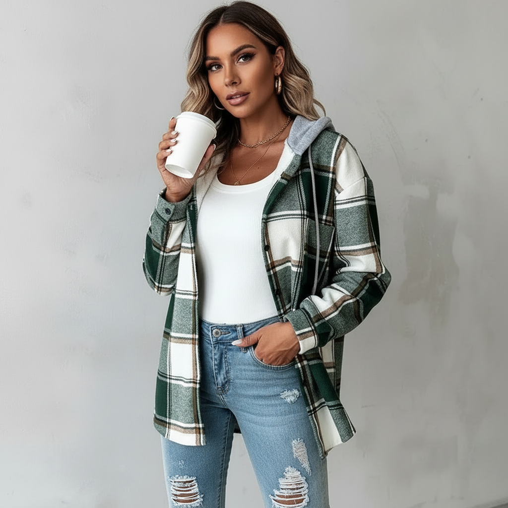 Women's Hooded Jacket with Mixed Texture – Versatile and Comfortable Outerwear for All Seasons 1