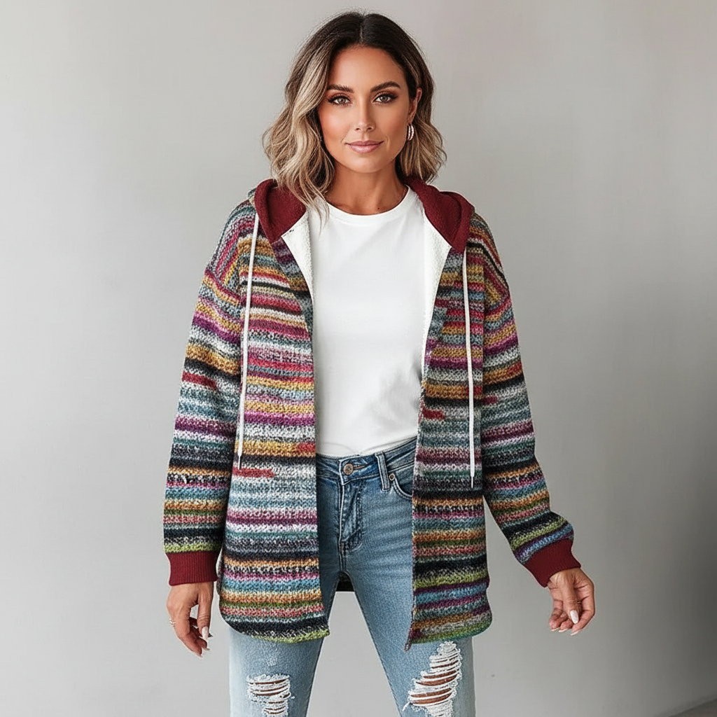 Women's Hooded Jacket with Mixed Texture – Versatile and Comfortable Outerwear for All Seasons 2