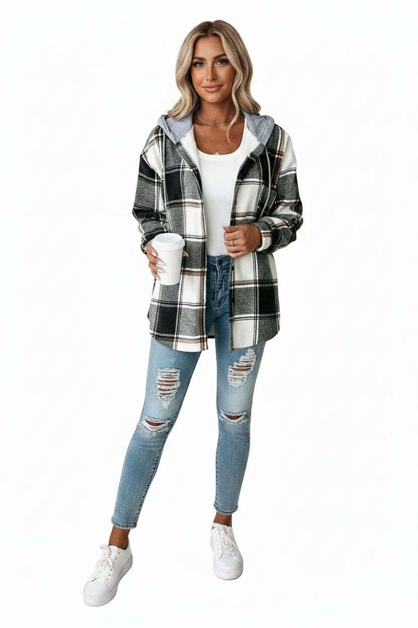Women's Hooded Jacket with Mixed Texture – Versatile and Comfortable Outerwear for All Seasons