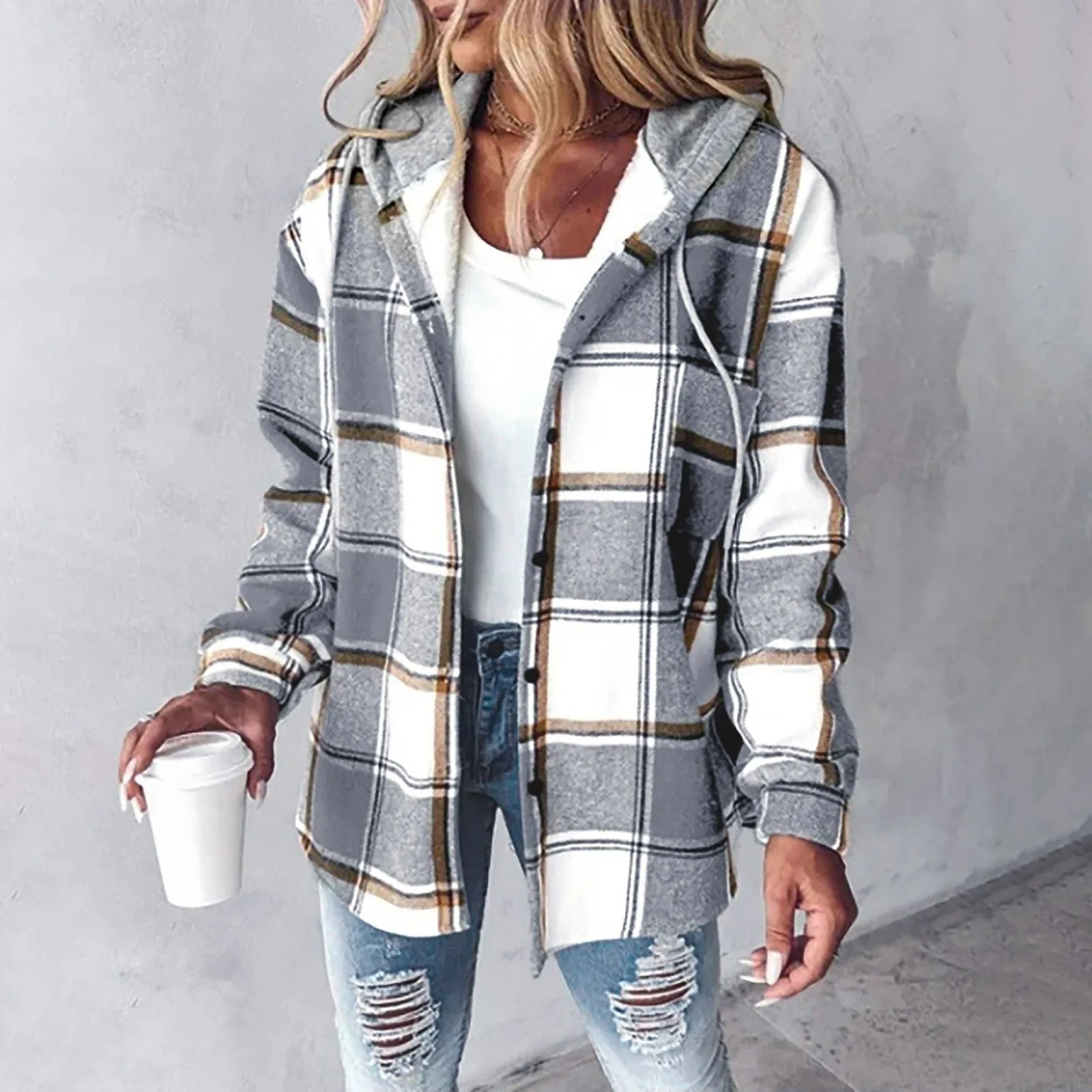 Women's Hooded Jacket with Mixed Texture – Versatile and Comfortable Outerwear for All Seasons 4
