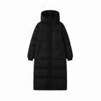 Women's Long Down Jacket with Hood and Pockets – Warm Quilted Coat
