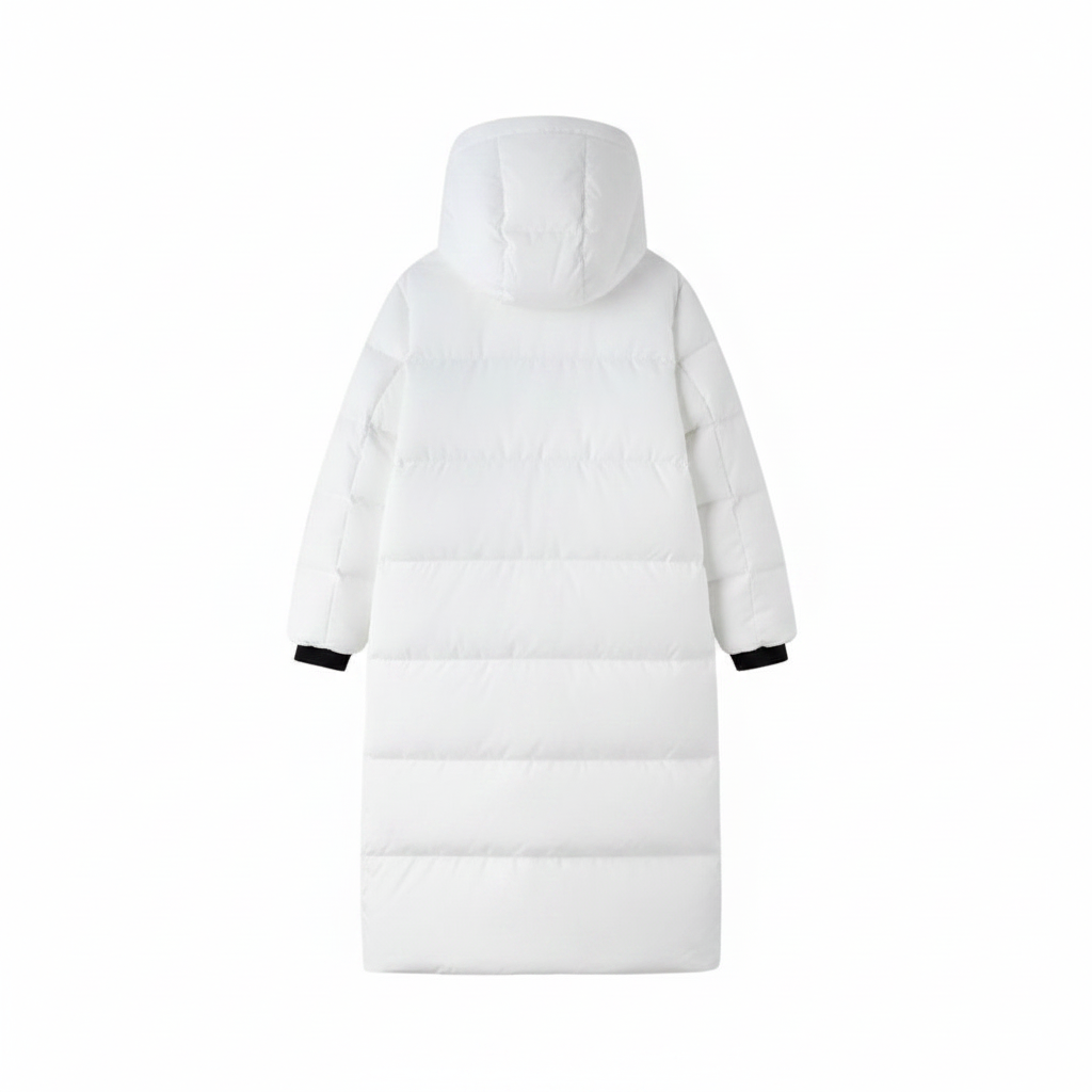 Women's Long Down Jacket with Hood and Pockets – Warm Quilted Coat