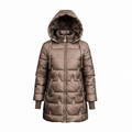 Women's Long Hooded Down Jacket with Zip Closure – Quilted Design for Cold Weather