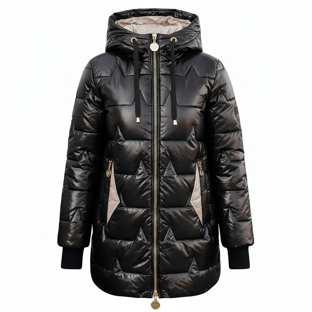 Women's Long Hooded Down Jacket with Zip Closure – Quilted Design for Cold Weather 2