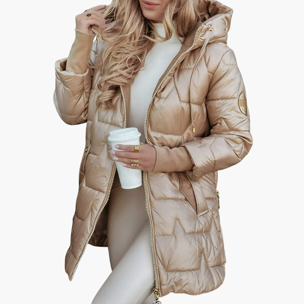 Women's Long Hooded Down Jacket with Zip Closure – Quilted Design for Cold Weather 3