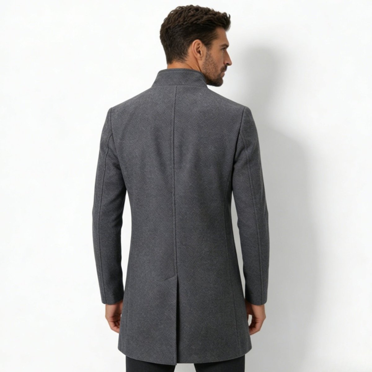 Wool-Blend Grey Overcoat for Men – Tailored Winter Coat for Casual and Formal Wear 2