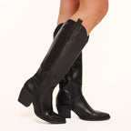 Zwarte Hoge Cowboylaarzen Dames van PU Leer met Ritssluiting en Puntneus - Maat 39 1